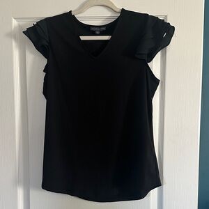 Adrianna Papell Black V-Neck Ruffle Sleeve Blouse